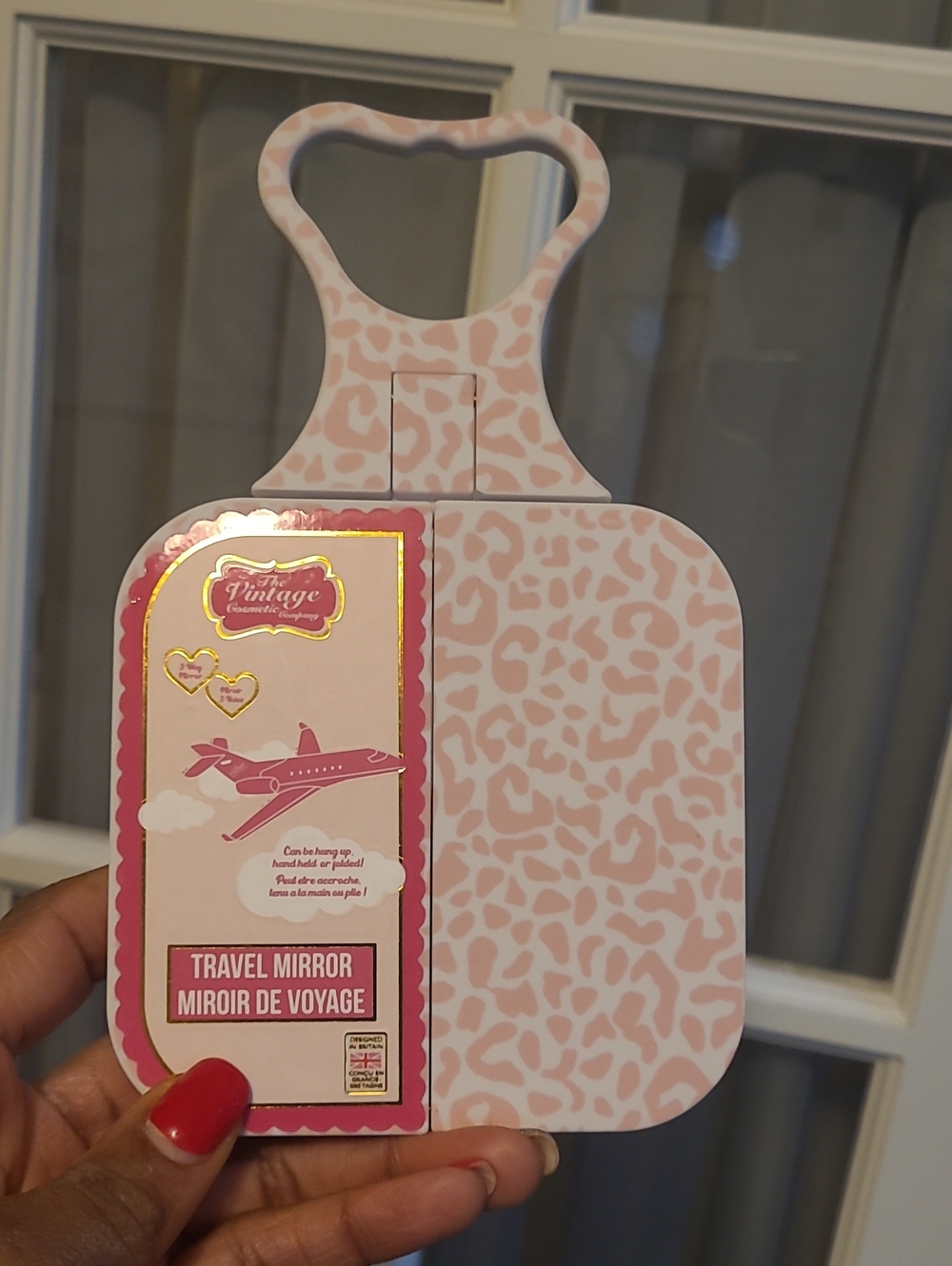 Vintage Pink Leopard Compact Travel Mirror